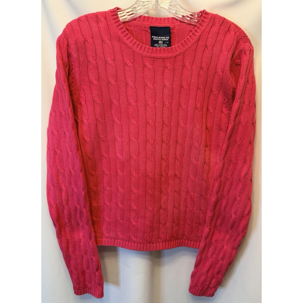 Polo Jeans Co. Ralph Lauren Size Large Cable Knit Pullover Sweater Pink Preppy